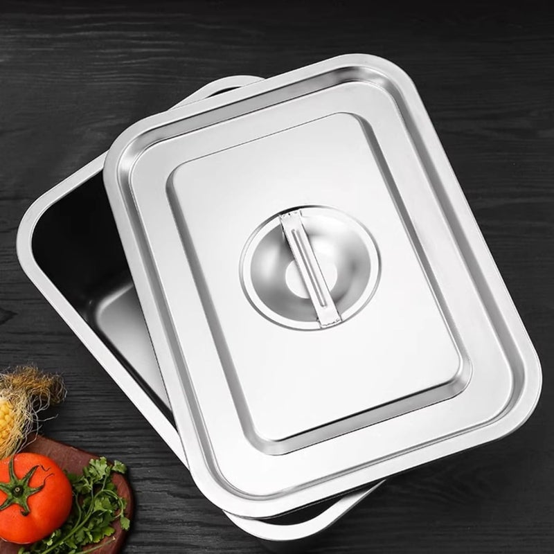 bangminda 2 Pcs Stainless Steel Bus Tubs with Lid, Deep Commercial Tote Box Dish Tubs Utility Tub BBQ Prep Tub, Steam Pans, 15.7" L x 11.8" W 4" D - Image 4